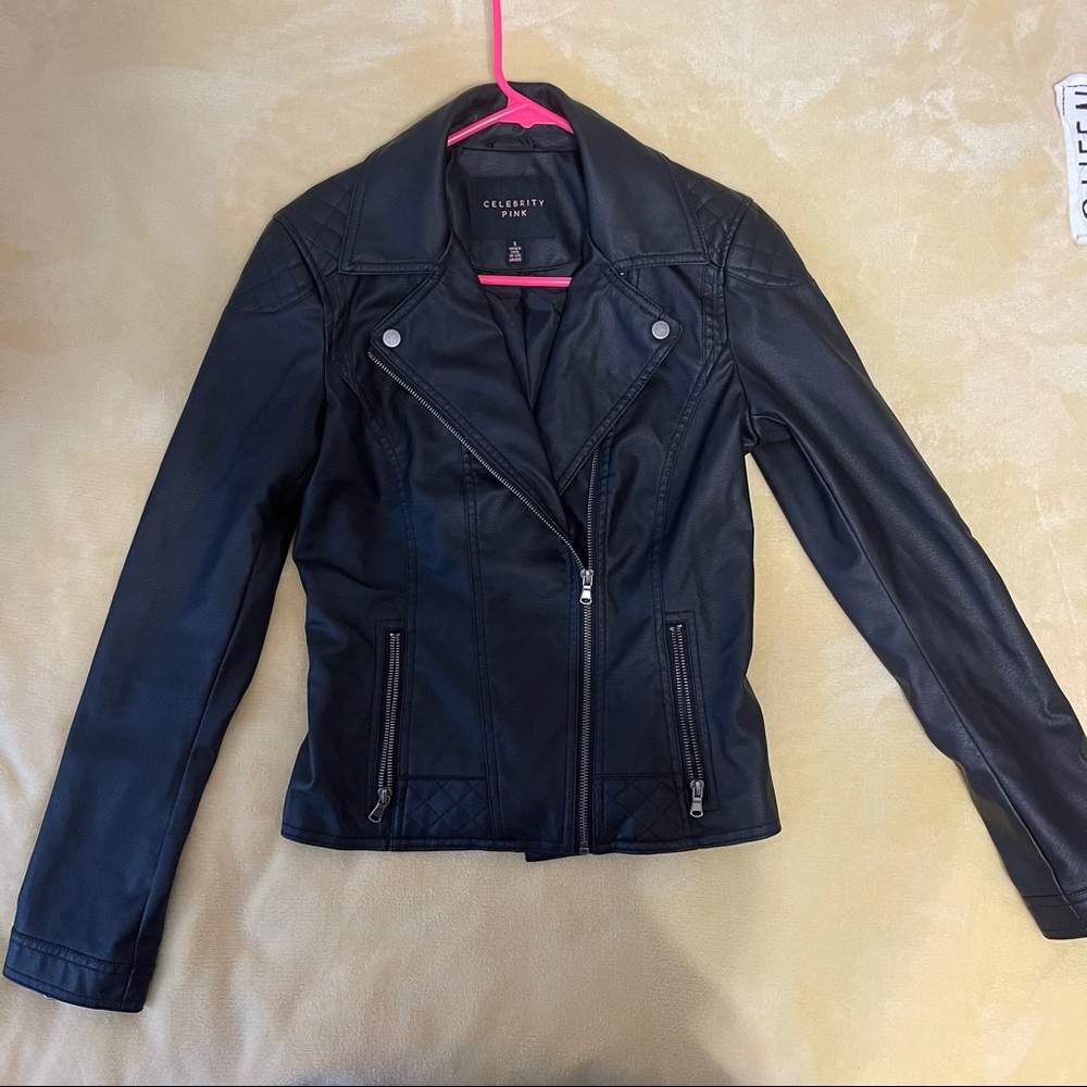 Celebrity pink faux leather jacket.